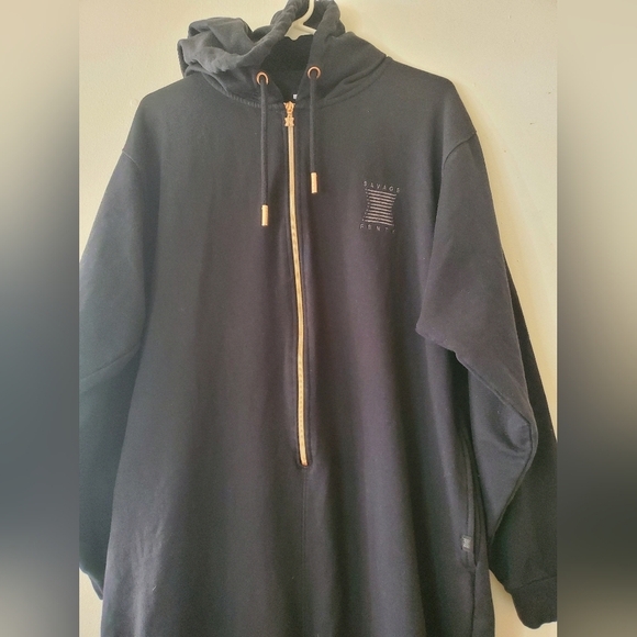 Savage X Fenty Rihanna Hooded Onsie Jumpsuit Fleece Loungewear Black - Picture 2 of 13